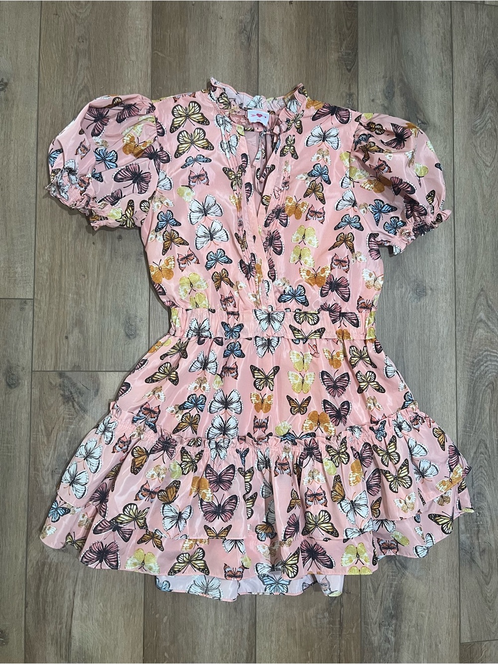 Buddy Love Pink Butterfly Print Tiered Dress Medium NWOT